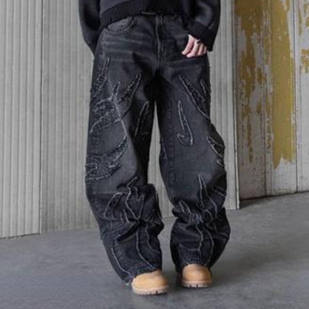 Baggy Jeans for Men Y2k Hip Hop Distressed Retro Black Pants  Oversized
